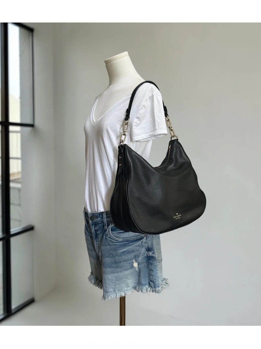 Kate Spade New York Black Pebbled Leather Shoulder Hobo with Chain Accents! EUC!